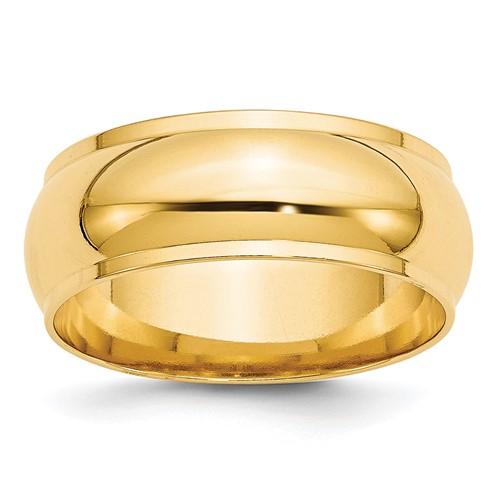 10K Yellow Gold 8mm Half Round Band with Edge Wedding, Size 12