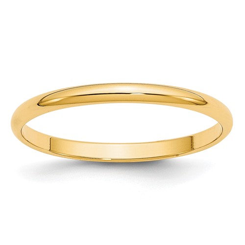 10K Yellow Gold 2mm Lightweight Half Round Wedding Band