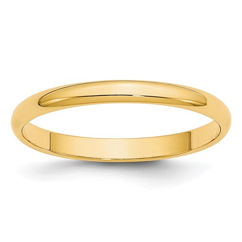10K Yellow Gold 2.5mm Lightweight Half Round Wedding Band, Size 4