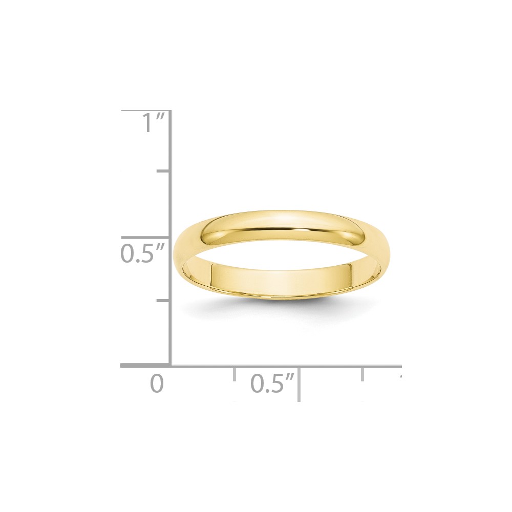 10k Yellow Gold 3mm Lightweight Half Round Wedding Band Ring