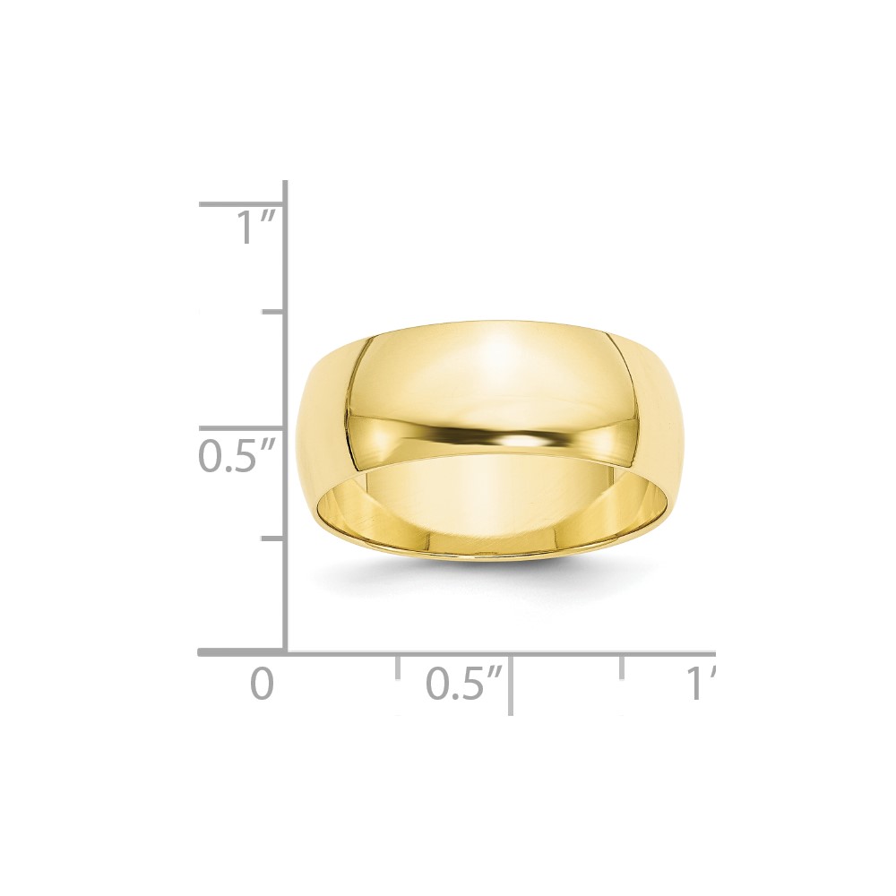 10k Yellow Gold 8mm Lightweight Half Round Wedding Band Size 10.5 (1HRL080-10.5)