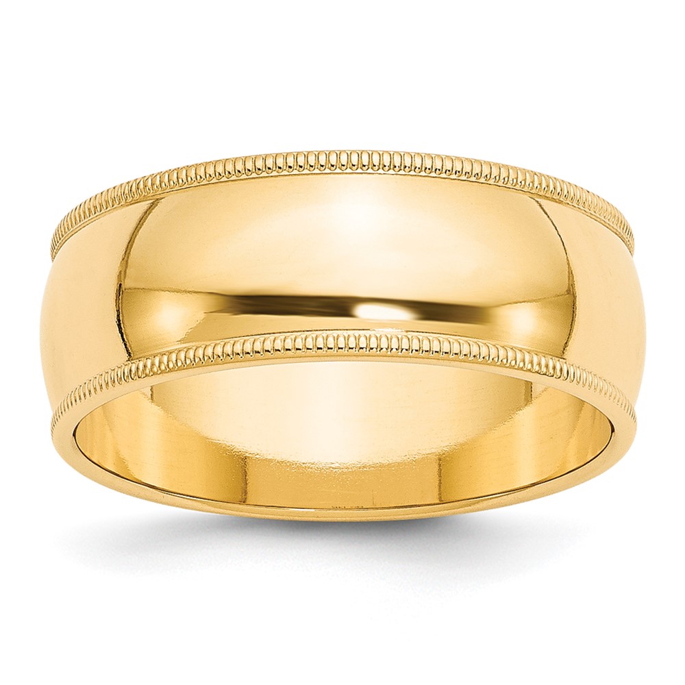 10k Yellow Gold 8mm Milgrain Half Round Wedding Band Size 11 (1M080-11)
