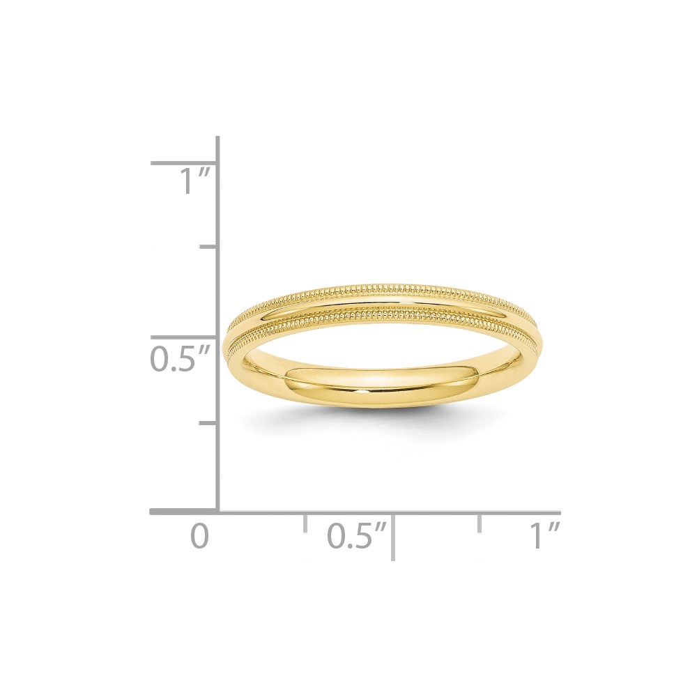 10k Yellow Gold 3mm Milgrain Half Round Comfort Fit Wedding Band Size 10 (1MC030-10)