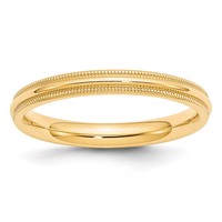 10K Yellow Gold 3mm Milgrain Half Round Comfort Fit Wedding Band view 1