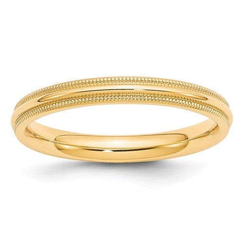 10K Yellow Gold 3mm Milgrain Half Round Comfort Fit Wedding Band, Size 10