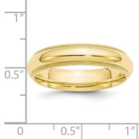 10K Yellow Gold 5mm Milgrain Half Round Comfort Fit Wedding Band view 3