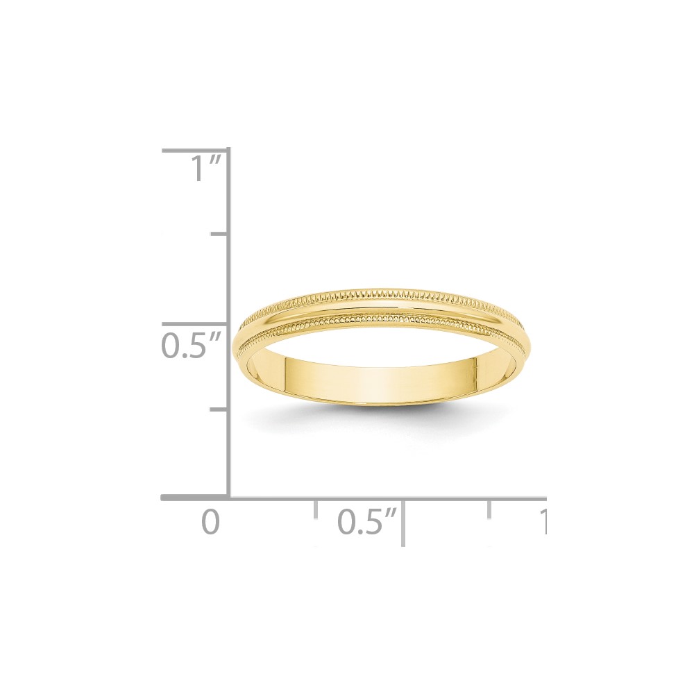 10k Yellow Gold 3mm Lightweight Milgrain Half Round Wedding Band Size 5 (1ML030-5)
