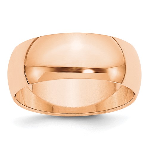 10K Rose Gold 8mm Half Round Wedding Band, Size 5