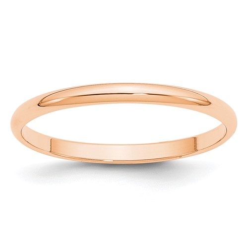 10k Rose Gold 2mm Lightweight Half Round Wedding Band Size 6.5
