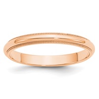 10K Rose Gold 3mm Milgrain Half Round Wedding Band view 1