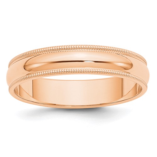 10K Rose Gold 5mm Milgrain Half Round Wedding Band, Size 4