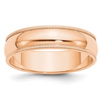 10K Rose Gold 6mm Milgrain Half Round Wedding Band view 1