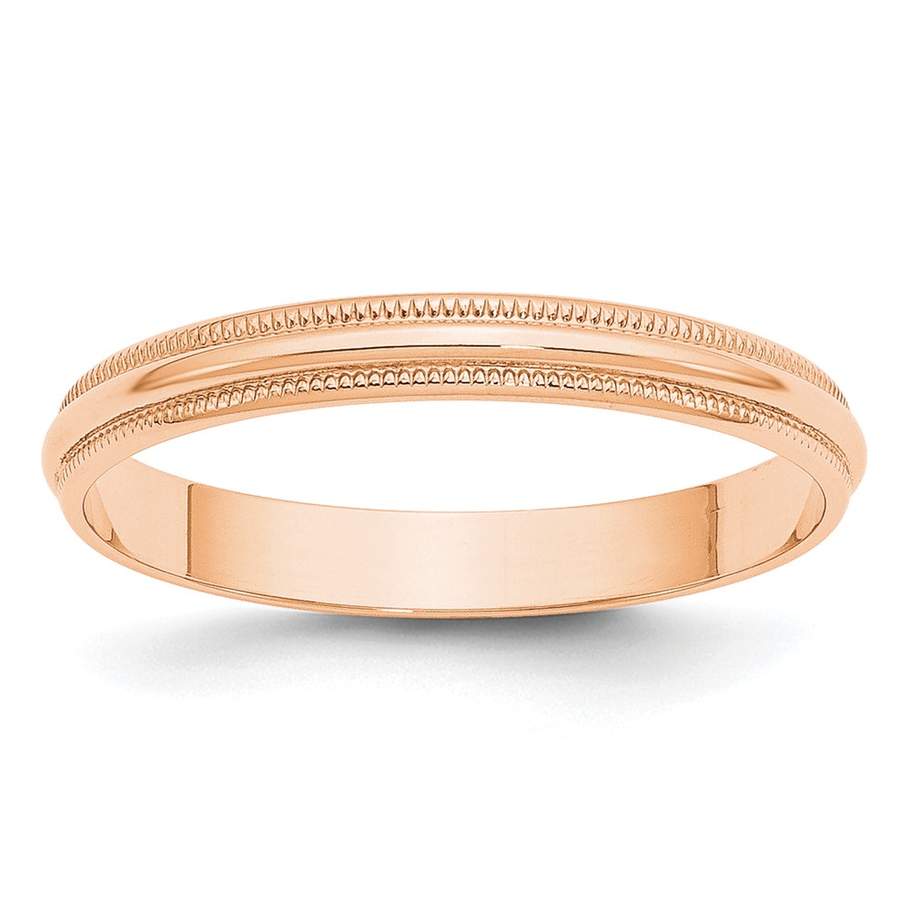 10k Rose Gold 3mm Lightweight Milgrain Half Round Wedding Band Size 10 (1RML030-10)