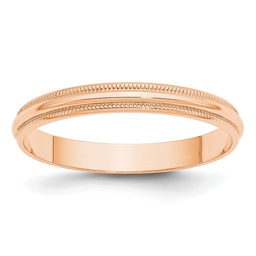 10K Rose Gold 3mm Lightweight Milgrain Half Round Wedding Band