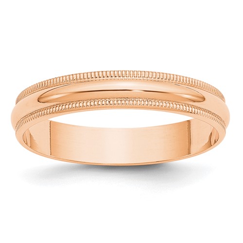 10k Rose Gold 4mm Lightweight Milgrain Half Round Wedding Band Size 12