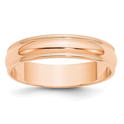 10K Rose Gold 5mm Lightweight Milgrain Half Round Wedding Band, Size 4