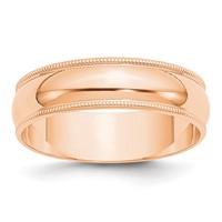 10K Rose Gold 6mm Lightweight Milgrain Half Round Wedding Band view 1