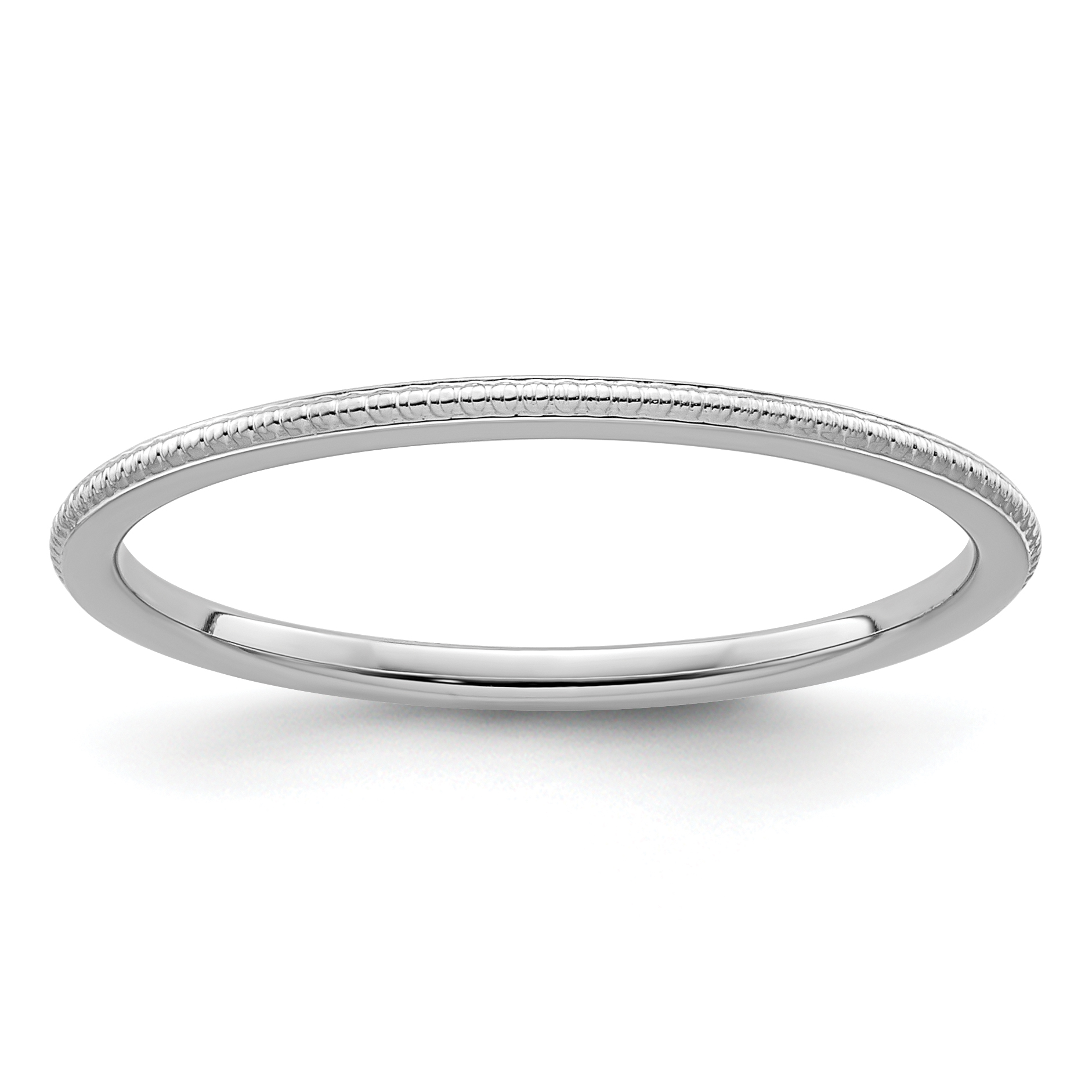 10K White Gold 1.2mm Beaded Stackable Band Size 7 (1STK18-120W-7)