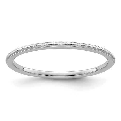 10K White Gold 1.2mm Beaded Stackable Band Size 5