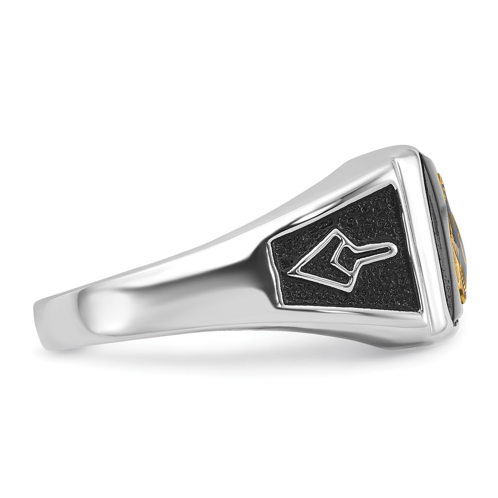 10k White Gold Men's Polished and Textured with Black Enamel and Onyx Masonic Ring (1Y4108WM)