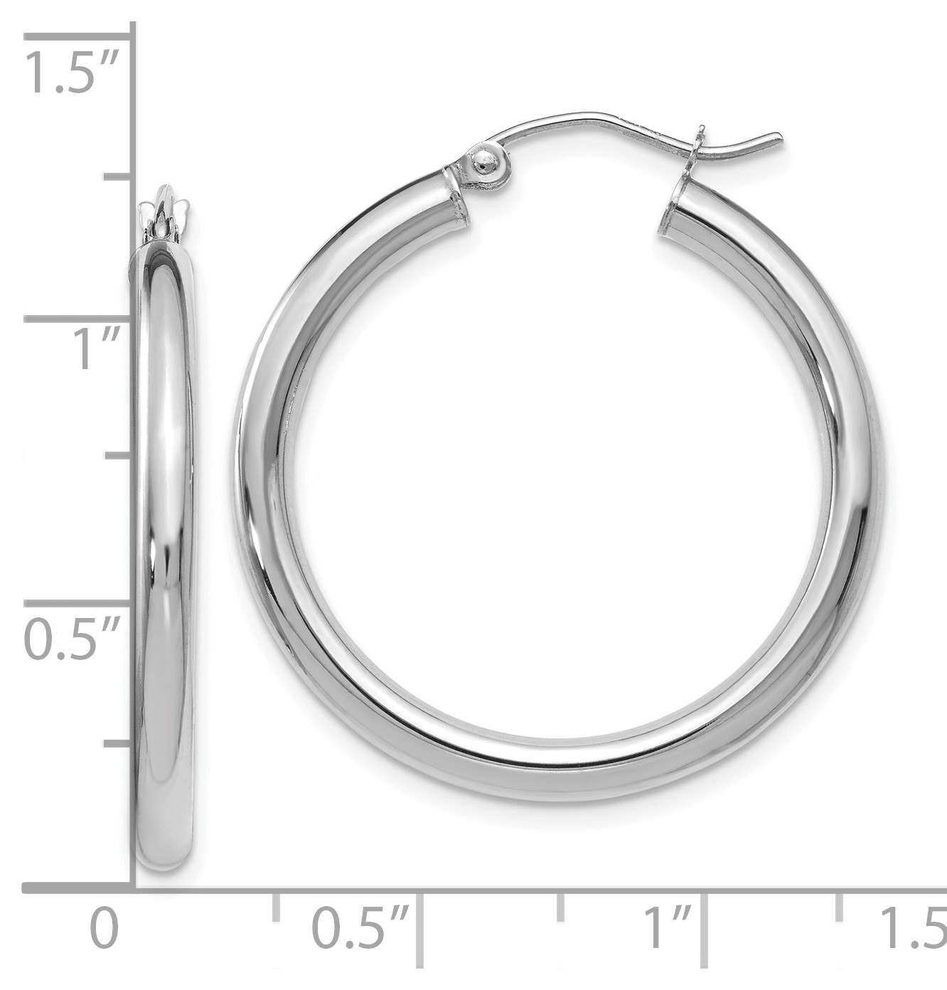 14k 3.00mm White Gold Polished Hinged Hoop Earrings (1.2IN Diameter) | eBay