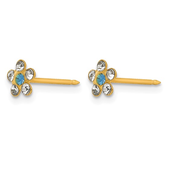 Inverness 14k Clear and Blue Crystal Flower Post Piercing Earrings