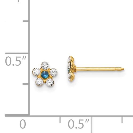 Inverness 14k Clear and Blue Crystal Flower Post Piercing Earrings