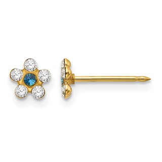 Inverness 14k Clear and Blue Crystal Flower Post Piercing Earrings