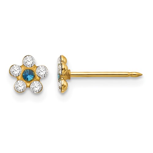 Inverness 14K Yellow Gold Clear and Blue Crystal Flower Post Piercing Earrings