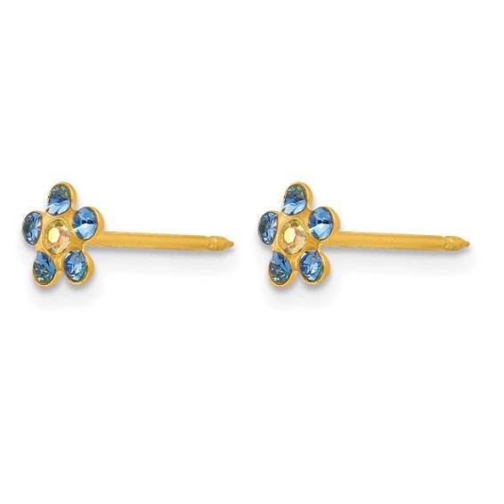 Inverness 14k Blue and Aurora Borealis Crystal Flower Post Piercing Earrings