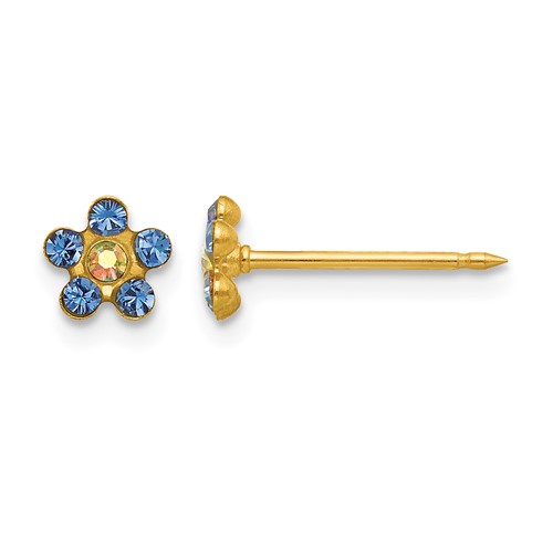 Inverness 14K Yellow Gold Blue and Aurora Borealis Crystal Flower Post Piercing Earrings