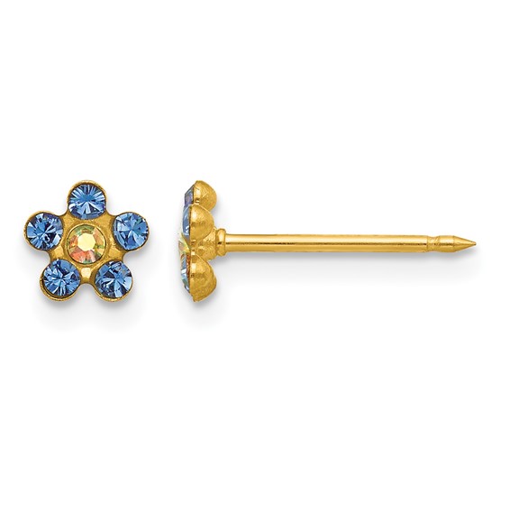 Inverness 14k Blue and Aurora Borealis Crystal Flower Post Piercing Earrings
