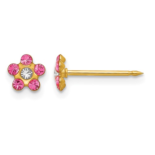 Inverness 14K Yellow Gold Rose and Aurora Borealis Crystal Flower Post Piercing Earrings