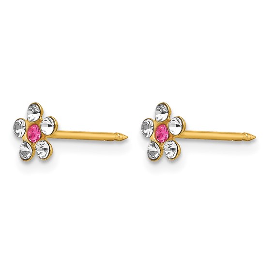 Inverness 14k Clear and Rose Crystal Flower Post Piercing Earrings