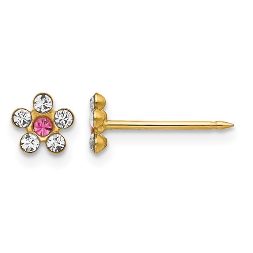 Inverness 14K Yellow Gold Clear and Rose Crystal Flower Post Piercing Earrings