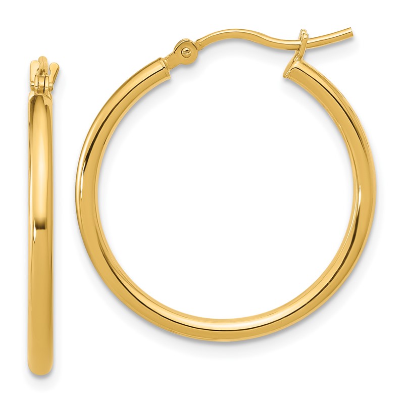14K 2x25mm Polished Hoop Earrings