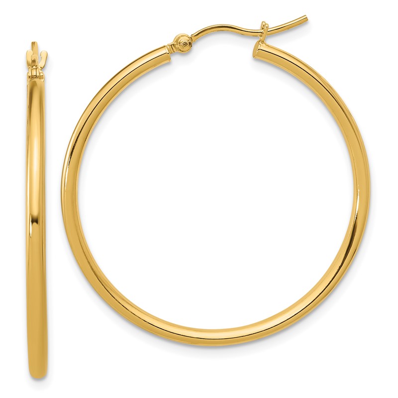 14K Polished 2x35mm Hoop Earrings