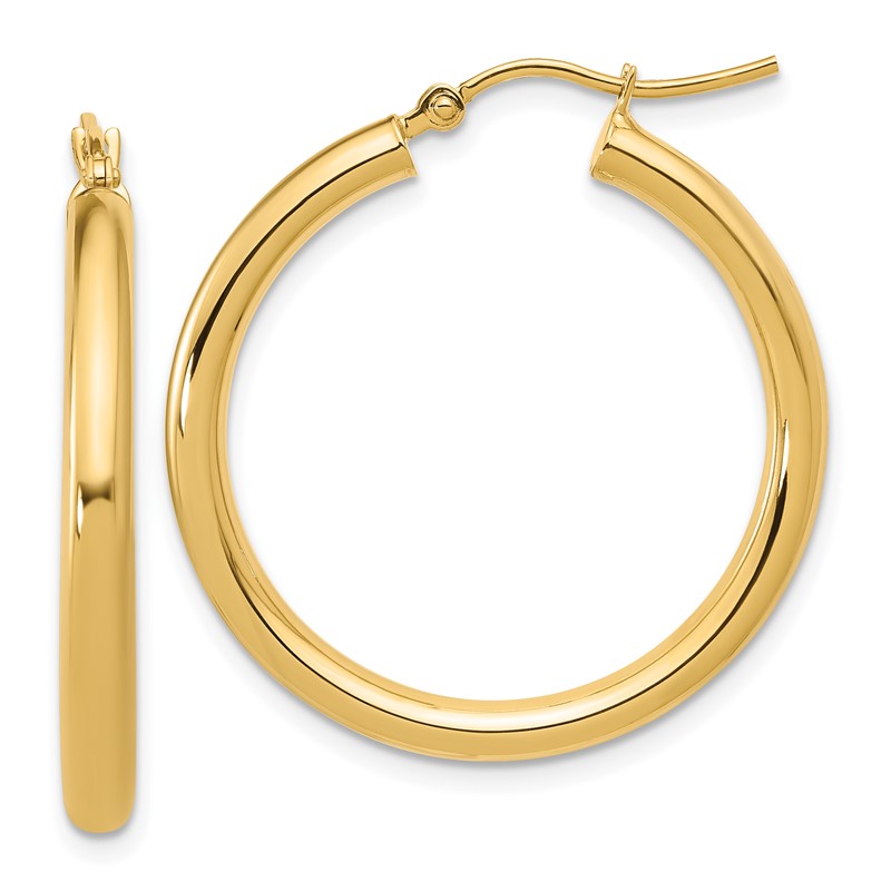 14K Polished 3mm Hoop Earrings