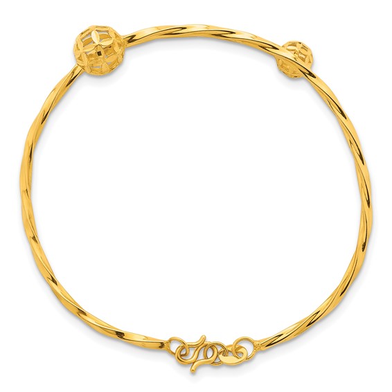 Herco 24K Polished Twisted and Diamond-cut Floral Bypass Cuff Bracelet