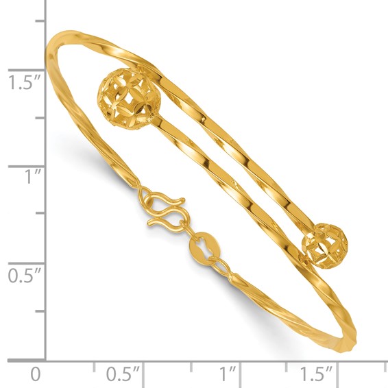 Herco 24K Polished Twisted and Diamond-cut Floral Bypass Cuff Bracelet