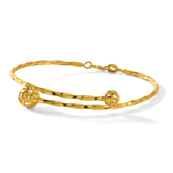 Herco 24K Polished Twisted and Diamond-cut Floral Bypass Cuff Bracelet