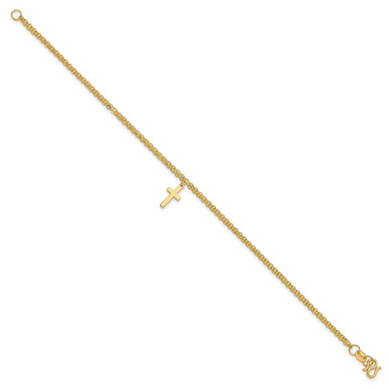Herco 24K Polished Two-Strand Latin Cross Dangle Bracelet