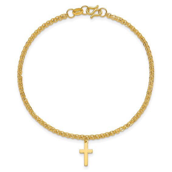 Herco 24K Polished Two-Strand Latin Cross Dangle Bracelet