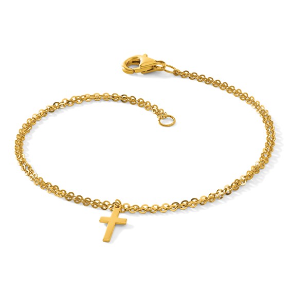 Herco 24K Polished Two-Strand Latin Cross Dangle Bracelet
