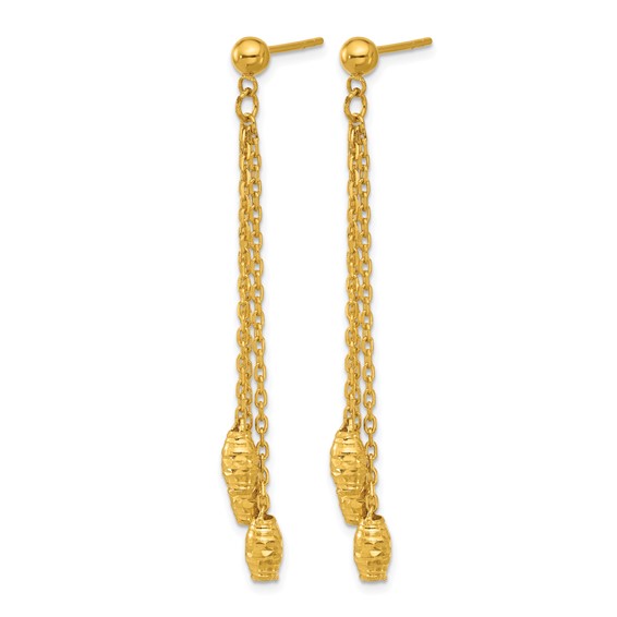 Herco 24K Polished and Faceted Barrel Bead 3-Strand Post Dangle Earrings