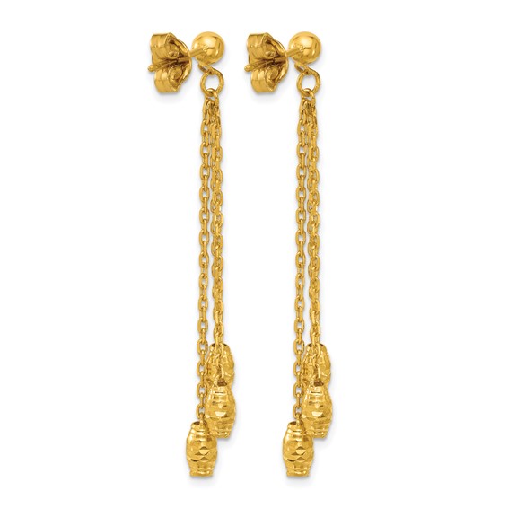 Herco 24K Polished and Faceted Barrel Bead 3-Strand Post Dangle Earrings