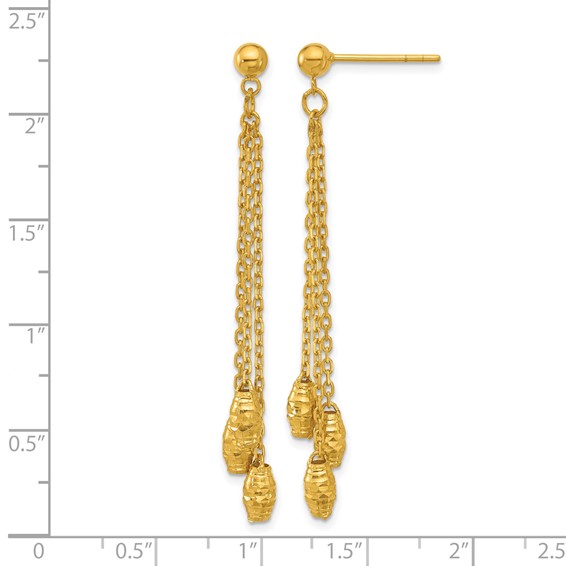Herco 24K Polished and Faceted Barrel Bead 3-Strand Post Dangle Earrings