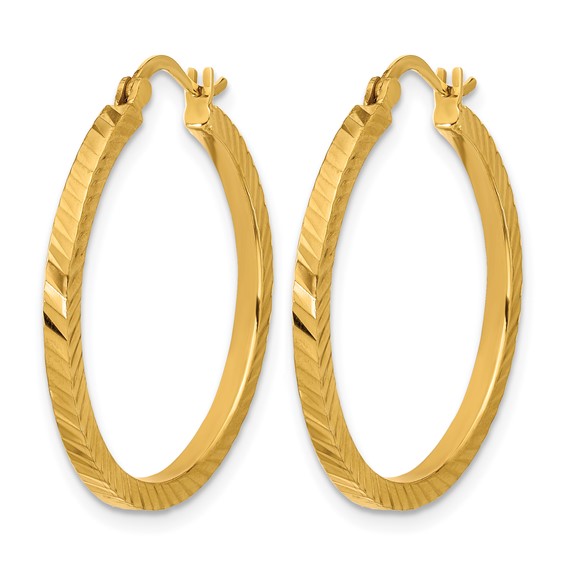 Herco 24K Polished and Diamond-cut 1.9 x 26.5mm with 18k Clutch Round Hoop Earrings