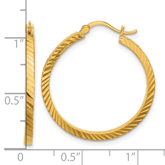 Herco 24K Polished and Diamond-cut 1.9 x 26.5mm with 18k Clutch Round Hoop Earrings