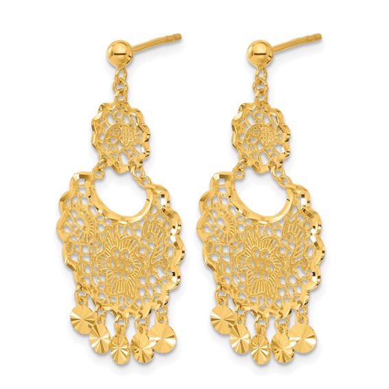 Herco 24K Polished Diamond-cut and Filigree with Au900 Back and Post Dangle Earrings